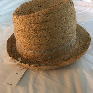 NWT GAP straw fedora hat with silver detail